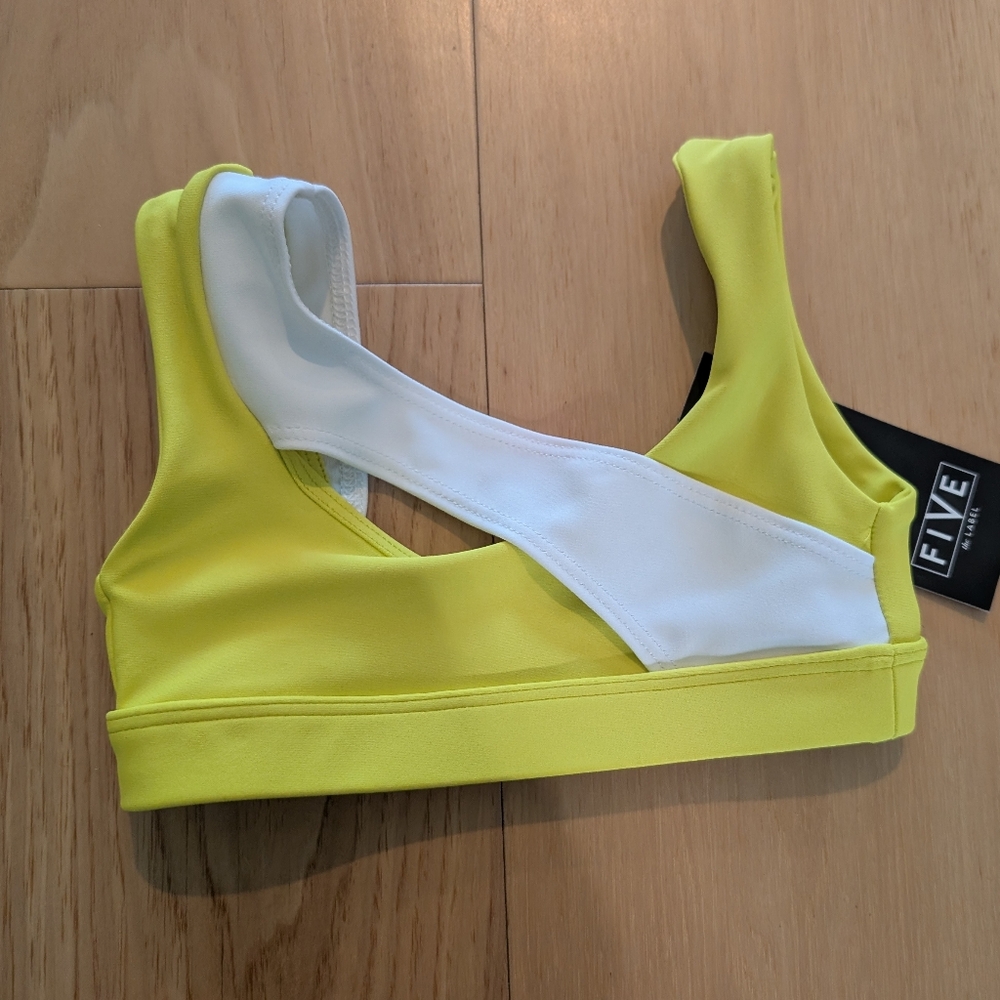 FIVE The label Yellow and White Sports Bra YM new